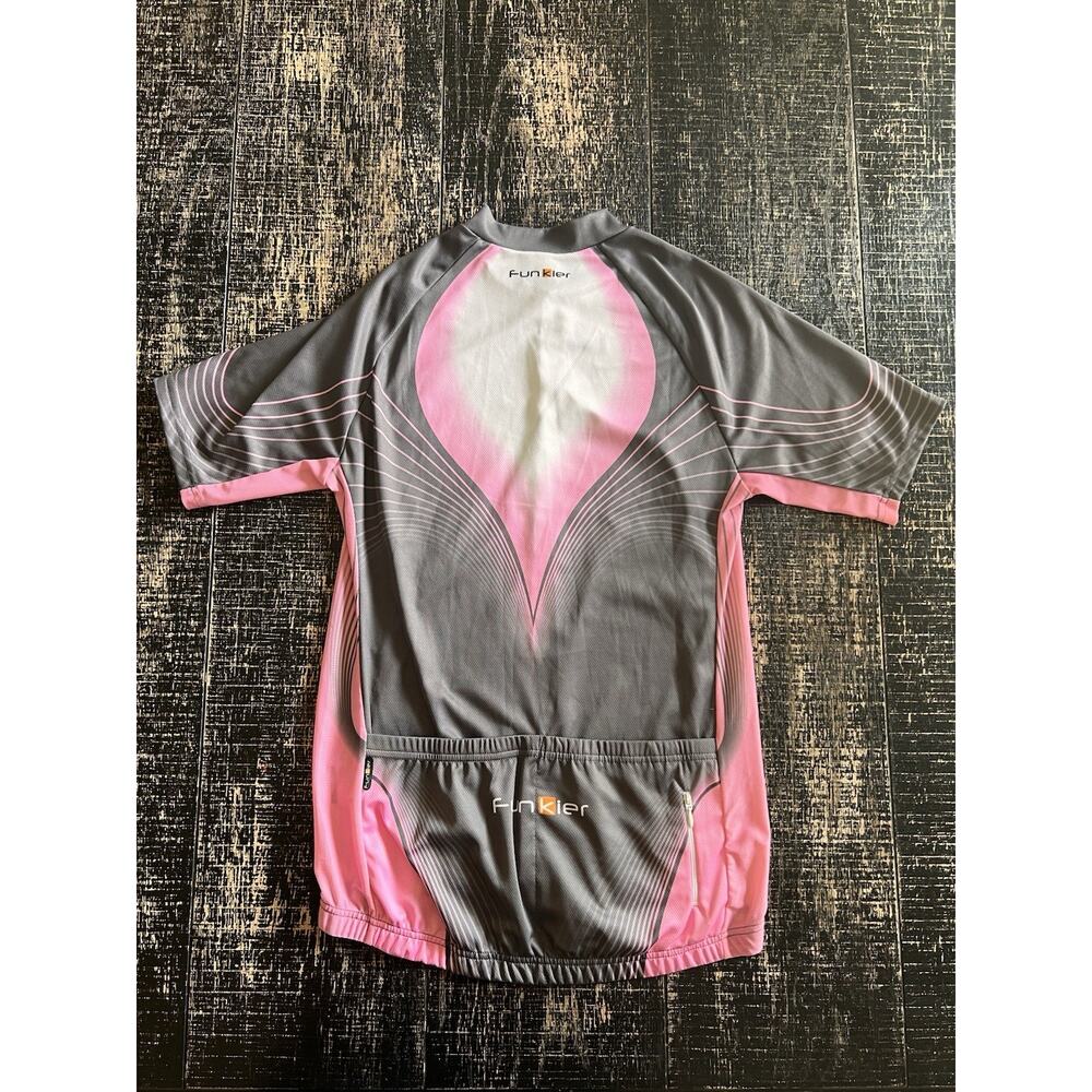 Funkier Pink Gray Short Sleeve Cycling Jersey Full Zip Road Bike Large - Picture 3 of 6